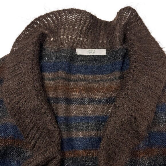 Y2K 90s Mohair Cardigan Sz.M Striped Ruffle Brown Whimsigoth Fairy Grunge Boho - Picture 12 of 14